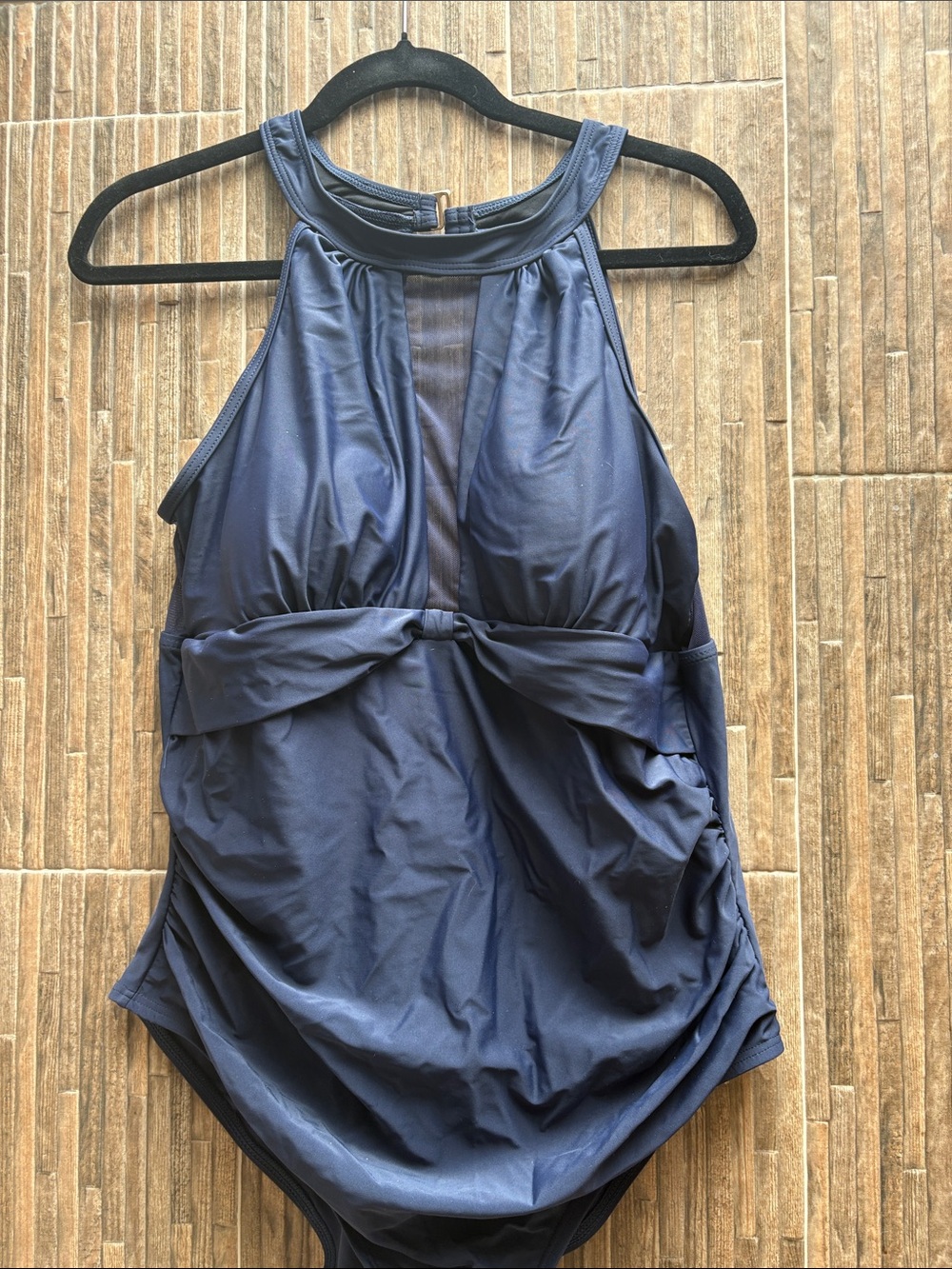 Amazon Navy High-Neck One-Piece Swimsuit with Front Knot